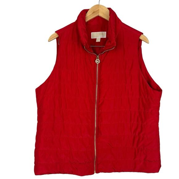 Michael Kors Red Quilted Puffer Vest Gold Zipper Size 1X Plus - Picture 1 of 10